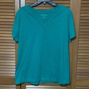 Eddie Bauer Teal Lace V-Neck T-shirt Top XXL